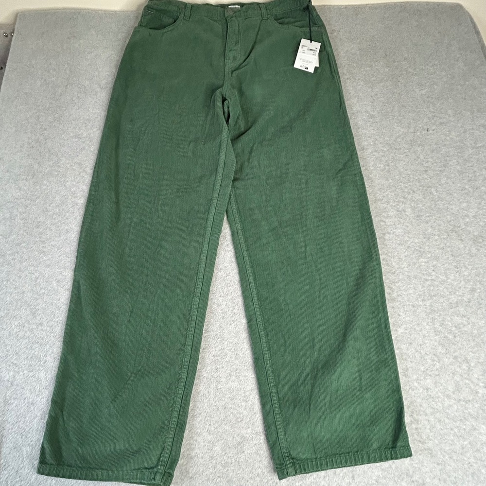 New RVCA Heritage Women's 31 Green Corduroyβ Wide Leg Pants Relaxed Fits Y2K